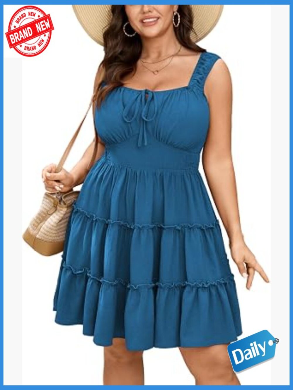 Plus Size Smocked Mini Dress Tie Front Sleeveless Summer Casual Curvy Tank Dress